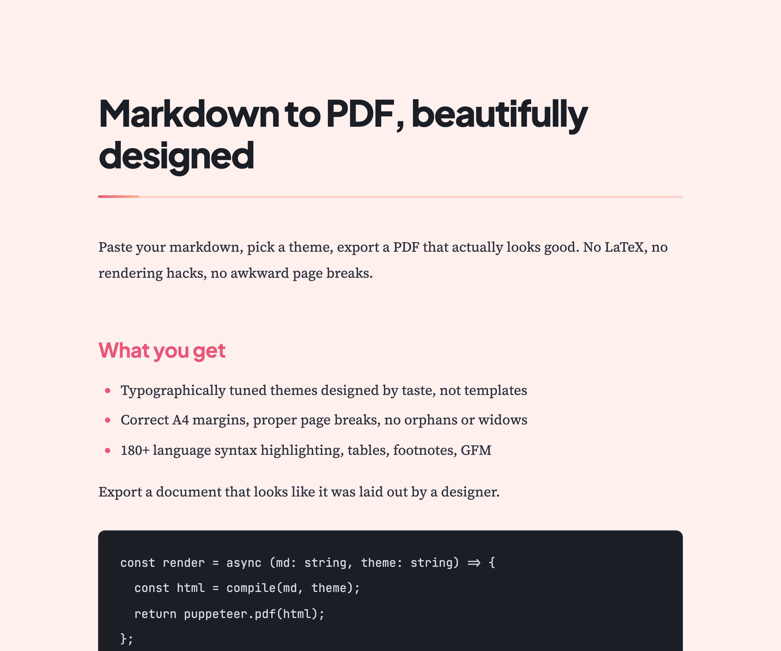 A clean PDF preview rendered with the Horizon theme in MarkPDF